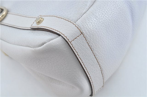 Authentic GUCCI Abbey Shoulder Tote Bag Leather 130736 White J1021