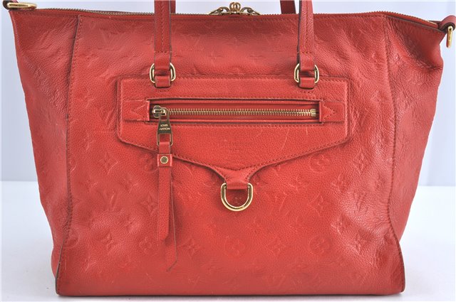 Auth Louis Vuitton Monogram Empreinte Lumineuse PM Tote Bag Red M40552 LV J1036