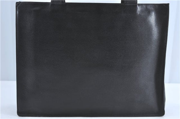 Authentic CHANEL Caviar Skin CC Logo Shoulder Tote Bag Black J1038