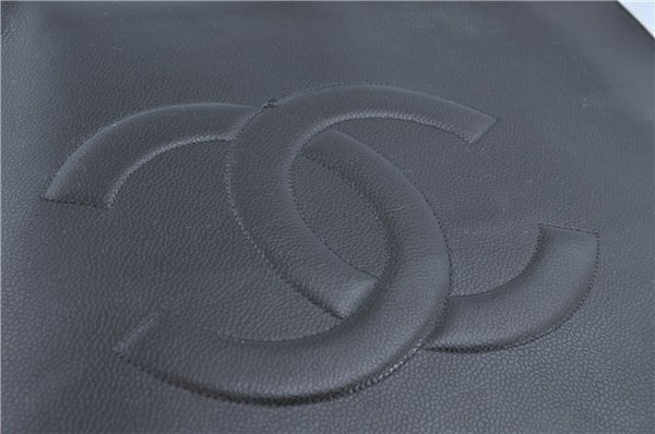 Authentic CHANEL Caviar Skin CC Logo Shoulder Tote Bag Black J1038