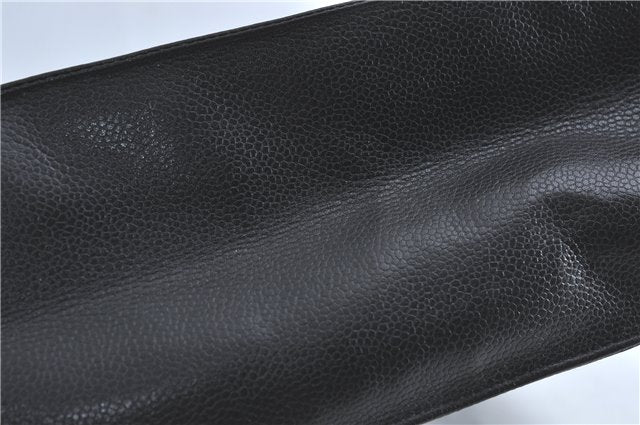 Authentic CHANEL Caviar Skin CC Logo Shoulder Tote Bag Black J1038