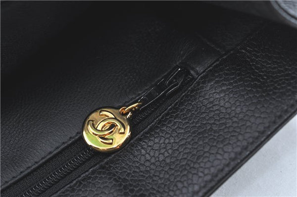 Authentic CHANEL Caviar Skin CC Logo Shoulder Tote Bag Black J1038