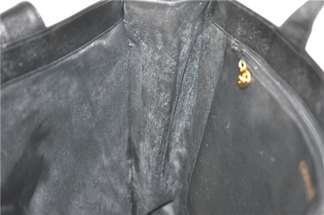 Authentic CHANEL Caviar Skin CC Logo Shoulder Tote Bag Black J1038