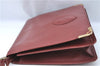 Authentic Cartier Must de Cartier Clutch Bag Purse Leather Bordeaux Red J1052