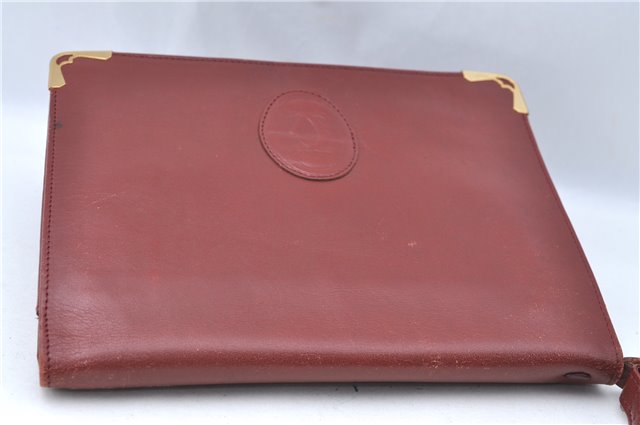 Authentic Cartier Must de Cartier Clutch Bag Purse Leather Bordeaux Red J1052