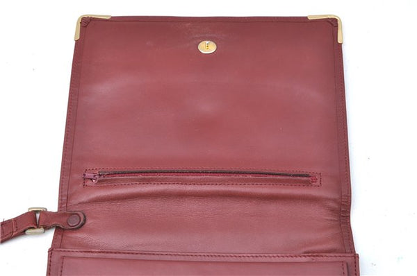 Authentic Cartier Must de Cartier Clutch Bag Purse Leather Bordeaux Red J1052