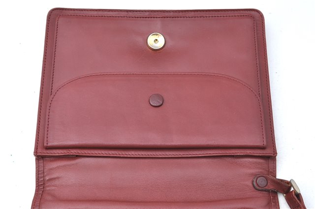 Authentic Cartier Must de Cartier Clutch Bag Purse Leather Bordeaux Red J1052