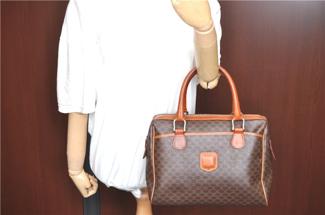 Authentic CELINE C Macadam Blason Pattern Hand Bag PVC Leather Brown J1053