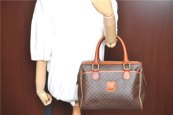 Authentic CELINE C Macadam Blason Pattern Hand Bag PVC Leather Brown J1053
