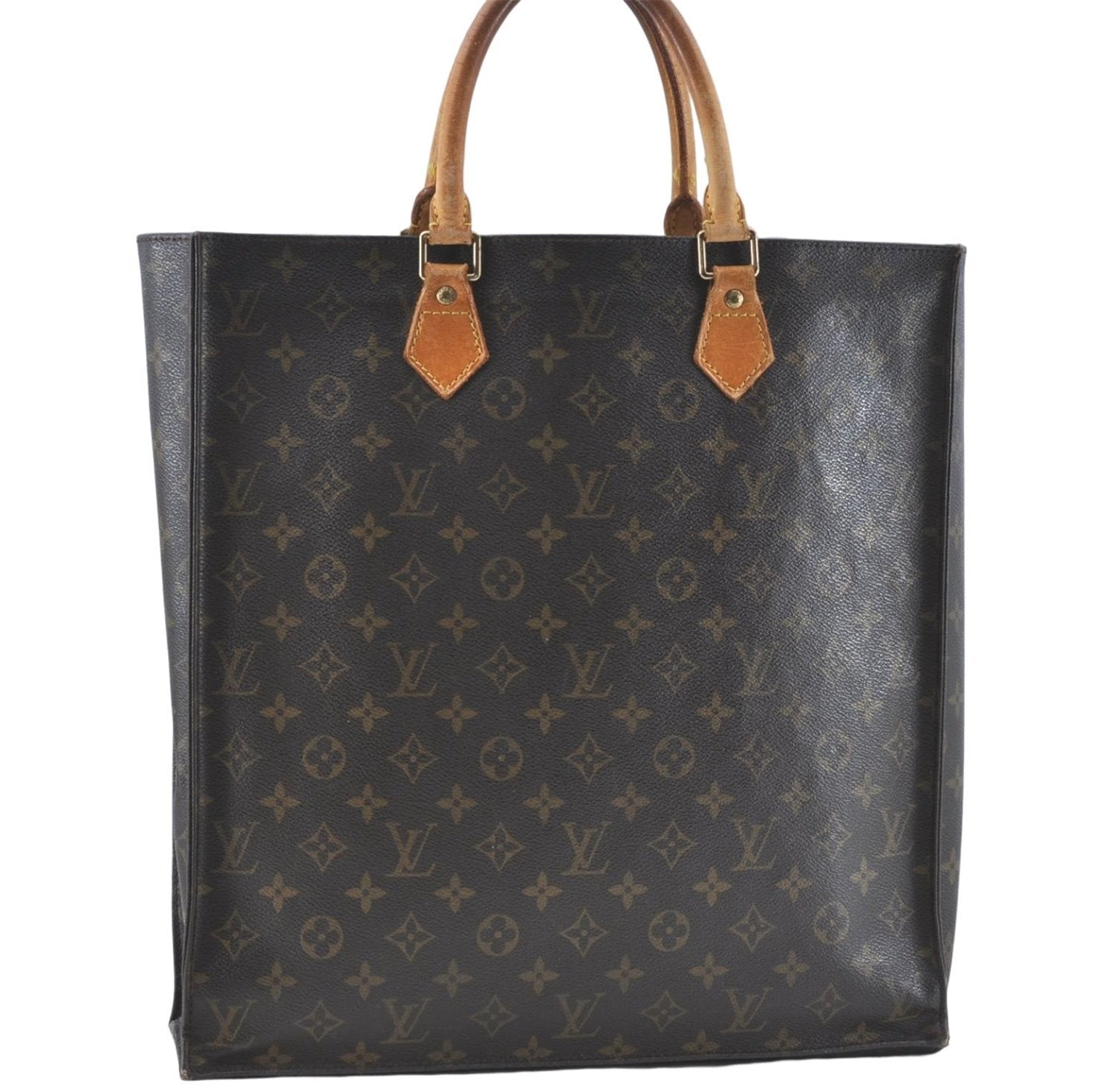 Authentic Louis Vuitton Monogram Sac Plat Hand Bag M51140 LV J1058