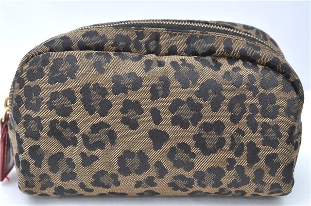 Authentic FENDI Leopard Pouch Canvas Leather Brown Red J1065