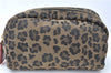 Authentic FENDI Leopard Pouch Canvas Leather Brown Red J1065