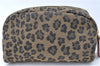 Authentic FENDI Leopard Pouch Canvas Leather Brown Red J1065