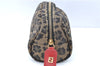 Authentic FENDI Leopard Pouch Canvas Leather Brown Red J1065