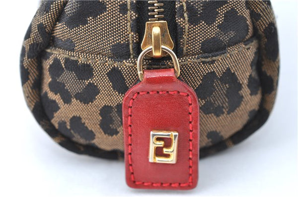 Authentic FENDI Leopard Pouch Canvas Leather Brown Red J1065