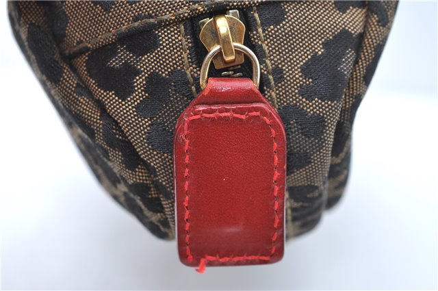 Authentic FENDI Leopard Pouch Canvas Leather Brown Red J1065