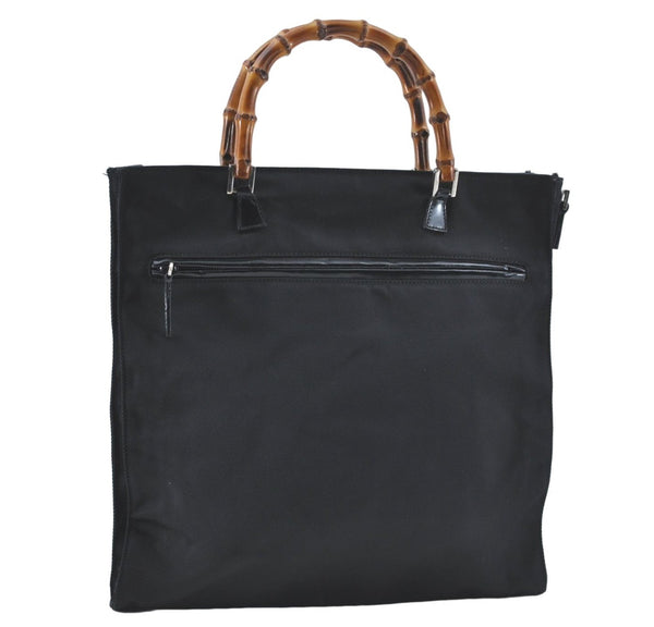 Authentic GUCCI Bamboo Tote Hand Bag Nylon Leather Black J1088