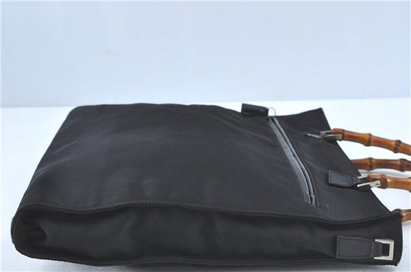 Authentic GUCCI Bamboo Tote Hand Bag Nylon Leather Black J1088