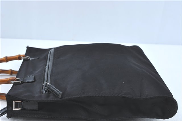 Authentic GUCCI Bamboo Tote Hand Bag Nylon Leather Black J1088
