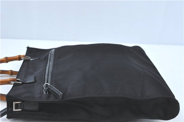 Authentic GUCCI Bamboo Tote Hand Bag Nylon Leather Black J1088