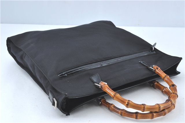 Authentic GUCCI Bamboo Tote Hand Bag Nylon Leather Black J1088