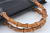 Authentic GUCCI Bamboo Tote Hand Bag Nylon Leather Black J1088