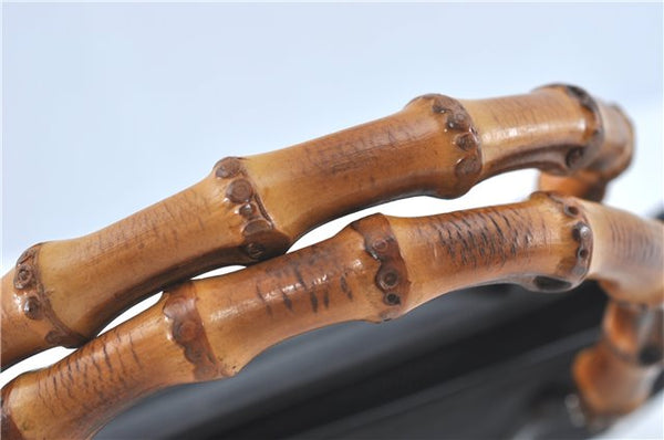 Authentic GUCCI Bamboo Tote Hand Bag Nylon Leather Black J1088