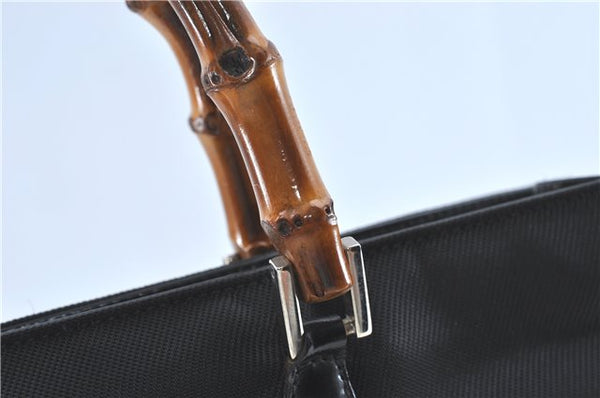Authentic GUCCI Bamboo Tote Hand Bag Nylon Leather Black J1088