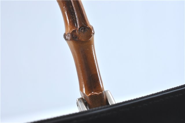 Authentic GUCCI Bamboo Tote Hand Bag Nylon Leather Black J1088