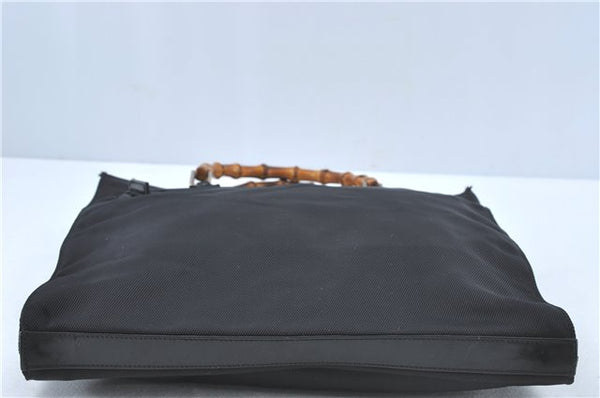 Authentic GUCCI Bamboo Tote Hand Bag Nylon Leather Black J1088