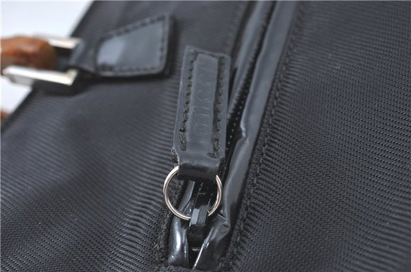 Authentic GUCCI Bamboo Tote Hand Bag Nylon Leather Black J1088