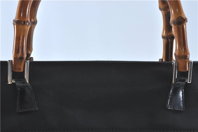 Authentic GUCCI Bamboo Tote Hand Bag Nylon Leather Black J1088