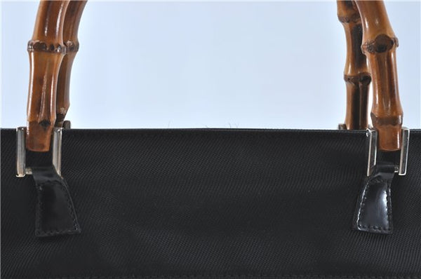 Authentic GUCCI Bamboo Tote Hand Bag Nylon Leather Black J1088