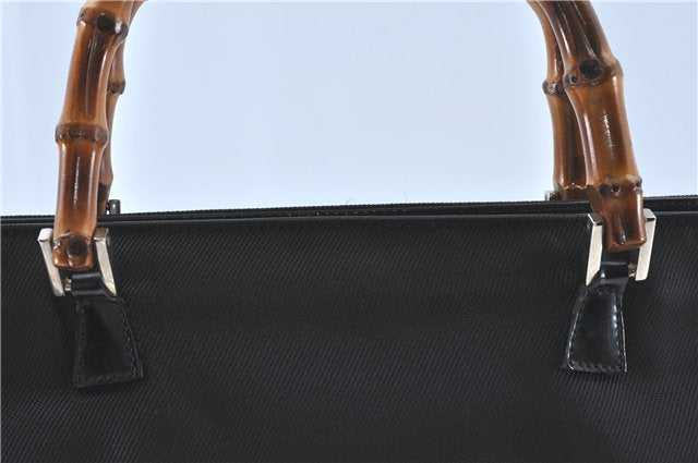 Authentic GUCCI Bamboo Tote Hand Bag Nylon Leather Black J1088