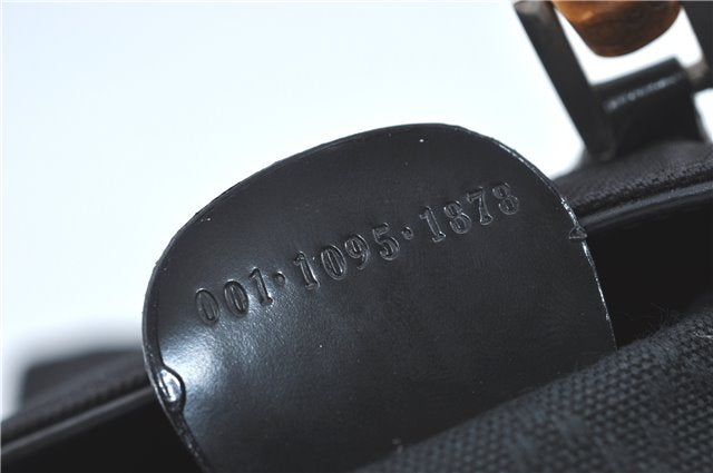 Authentic GUCCI Bamboo Tote Hand Bag Nylon Leather Black J1088