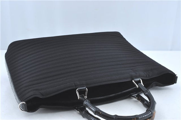 Authentic GUCCI Bamboo 2Way Shoulder Hand Bag Nylon Leather Black J1094