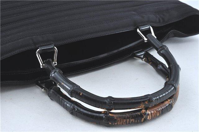 Authentic GUCCI Bamboo 2Way Shoulder Hand Bag Nylon Leather Black J1094