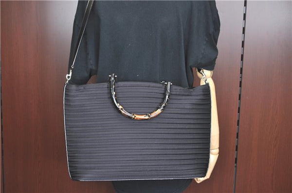 Authentic GUCCI Bamboo 2Way Shoulder Hand Bag Nylon Leather Black J1094