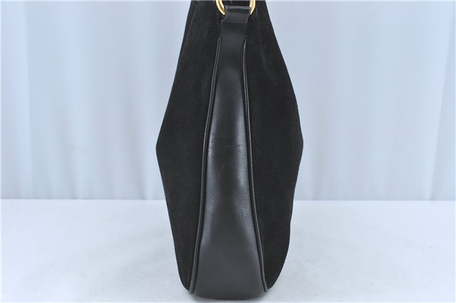 Authentic GUCCI Bamboo 2Way Shoulder Hand Bag Suede Leather Black J1095