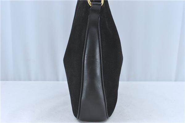 Authentic GUCCI Bamboo 2Way Shoulder Hand Bag Suede Leather Black J1095