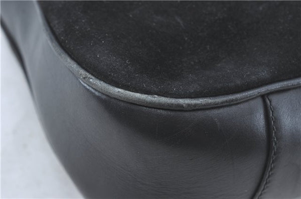 Authentic GUCCI Bamboo 2Way Shoulder Hand Bag Suede Leather Black J1095