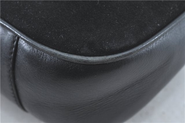 Authentic GUCCI Bamboo 2Way Shoulder Hand Bag Suede Leather Black J1095