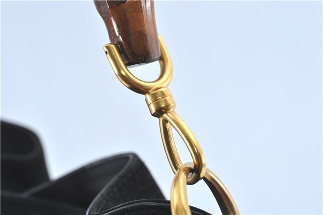 Authentic GUCCI Bamboo 2Way Shoulder Hand Bag Suede Leather Black J1095