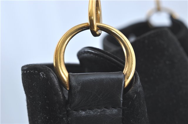 Authentic GUCCI Bamboo 2Way Shoulder Hand Bag Suede Leather Black J1095