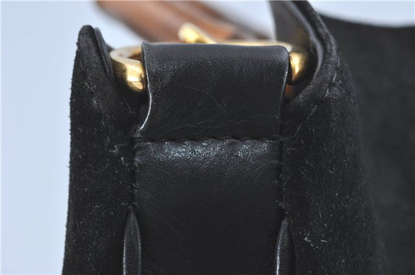 Authentic GUCCI Bamboo 2Way Shoulder Hand Bag Suede Leather Black J1095