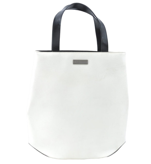 Authentic CELINE Hand Bag Purse Leather White Black J1096