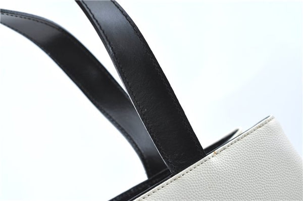 Authentic CELINE Hand Bag Purse Leather White Black J1096
