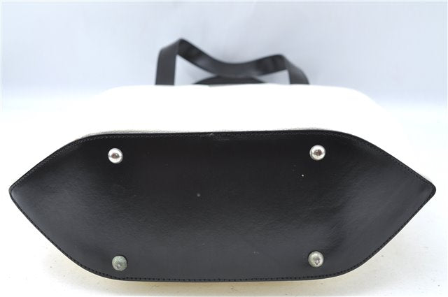 Authentic CELINE Hand Bag Purse Leather White Black J1096