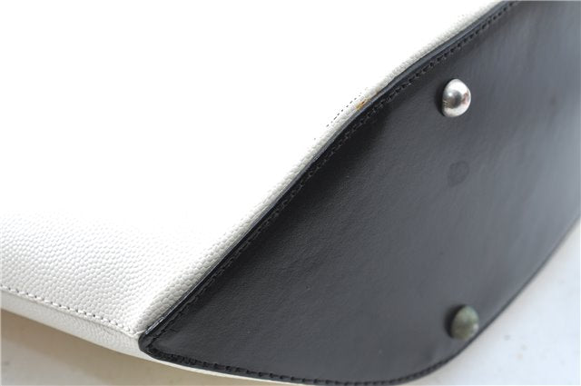 Authentic CELINE Hand Bag Purse Leather White Black J1096