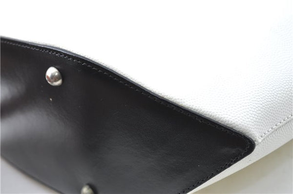 Authentic CELINE Hand Bag Purse Leather White Black J1096